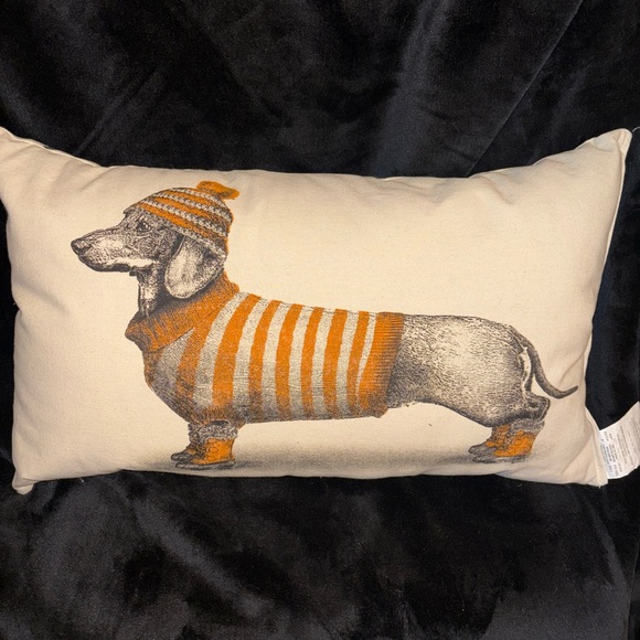 Dachshund Accent Throw Pillow in Cream and Orange NEW w/Tags